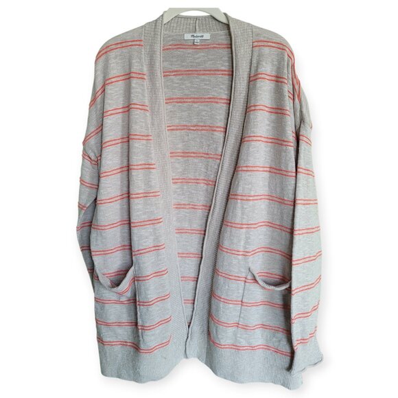 Madewell Bradley Beige Coral Striped Pocket Cardigan Sweater Size Large - Picture 4 of 13